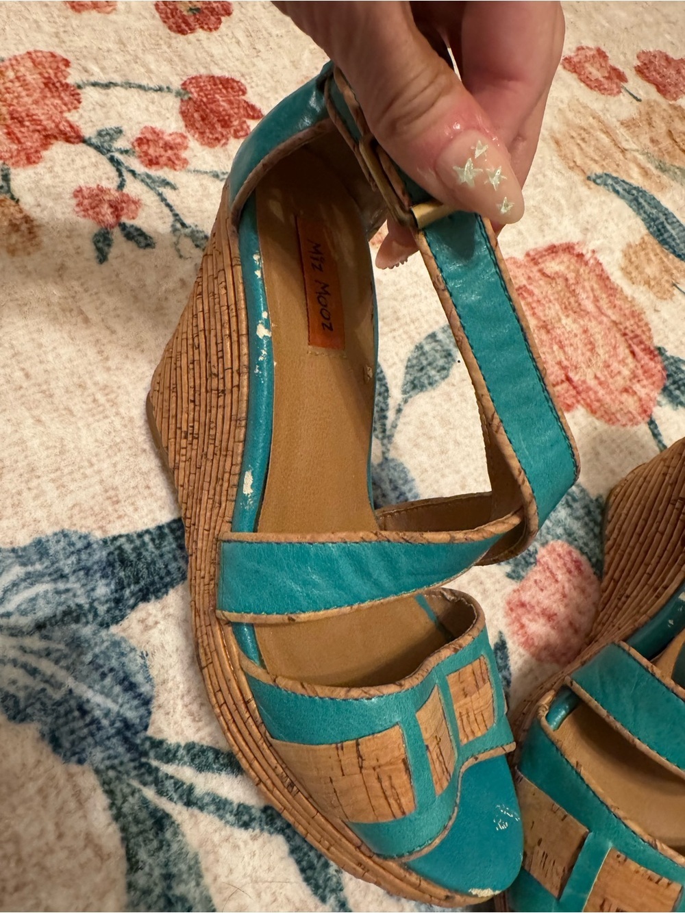 Miz Mooz Teal and Cork Wedge Sandals - Picture 6 of 12